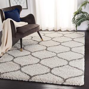Ковер SAFAVIEH, 122 x 183 см, Hudson Shag Collection, Ivory & Grey, Trellis Design, Non-Shedding & Easy Care, идеально для помещений с высокой проходимостью: прихожая, гостиная, спальня (SGH280A)