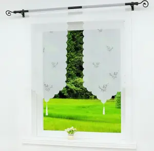 Шторы для кафе, бистро, кухонные шторы , короткие шторы с рисунком бабочек, белые, ШxВ: 60x120 см Joyswahl