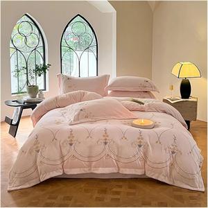 YUSIWOAL Комплект постельного белья бархатный флис с вышивкой Pink.