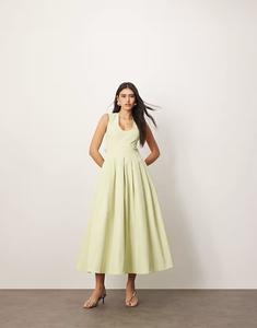 Платье миди ARRANGE с глубоким вырезом и ажурной отделкой фисташкового цвета