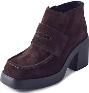 Женские ботильоны YDN на среднем каблуке, платформе, с квадратным носком, боковой молнией, противоскользящие, нарядные зимние ботинки, размер 4-15 US, Brown