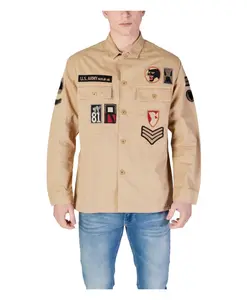 Бежевая хлопковая рубашка с длинными рукавами Replay, бежевый