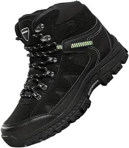 Мужские высокие модные туристические ботинки - удобные и прочные с противоскользящей подошвой из ТПР, шнуровка, зелено-черный камуфляжный узор для активного отдыха на природе, для ношения в любое время года Clolinde