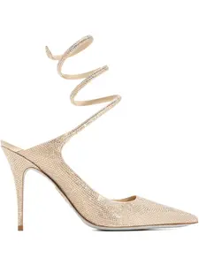 Туфли-лодочки со спиральным ремешком, украшенные кристаллами, 80 мм René Caovilla, золотой