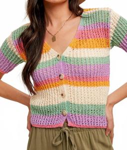 Радужный вязаный кардиган Happy Day с коротким рукавом Hem & Thread, Rainbow