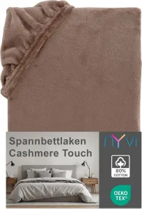 Простыня на резинке DreamScience Cashmere Touch 180 - 200x220 см, цвет "нуга", для матрасов высотой до 22 см - бархатистая, мягкая и теплая простыня на резинке NYVI