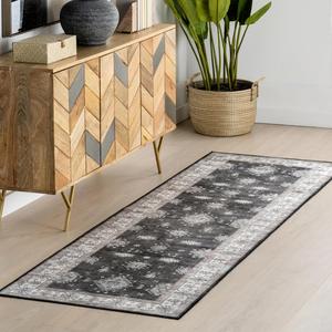 Ковер nuLOOM, 77 x 366 см, машинной стирки с водонепроницаемой поверхностью, устойчивой к проливам, нескользящей основой и устойчивостью к пятнам для гостиной, спальни, кухни, столовой, Moxie Charcoal