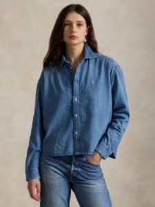 Короткая укороченная поло джинсовая рубашка Ralph Lauren, Blue