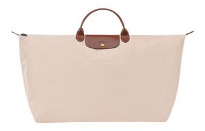 Сумка из холста с кожаной отделкой, дорожная сумка, женская сумка очень большого размера бежевый LONGCHAMP