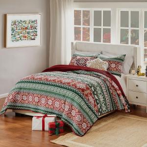 Greenland Home Fashions Двусторонний комплект одеяла и накидок со звездами Fair Isle, красный