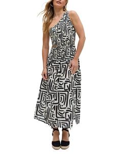 Женское джазовое трикотажное платье миди с одним плечом и принтом Уорхола Raffya, Black