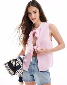 Вязаный топ с завязками спереди, светло-розового цвета Pieces