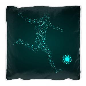 Подушка Wallario Premium, мягкая поверхность, с футбольным мотивом - игрок из тысячи звезд бирюзового цвета, размер: 60 х 60 см, с белой спинкой
