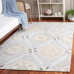 SAFAVIEH Jardin коллекция ковер 183 x 183 см - Light Grey & Ivory, Handmade Wool, цветочный дизайн, идеально для гостиной, спальни, столовой (JAR755G-6SQ)