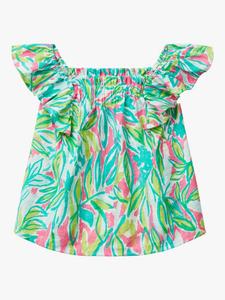 Детская блузка с квадратным вырезом и оборками на рукавах с принтом Benetton, Multicolor