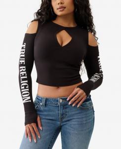 Женская фирменная ребристая блузка с вырезами True Religion, Jet Black