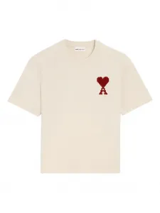 Футболка с вышитым логотипом AMI Paris, нейтральный