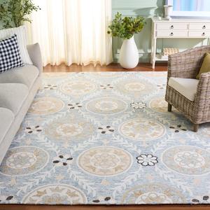 Ковер SAFAVIEH, 244 x 305 см, - коллекция Jardin - большой - светло-серый и ivory, ручной работы из шерсти, цветочный дизайн, идеально для гостиной, спальни, офиса, столовой (JAR755G)