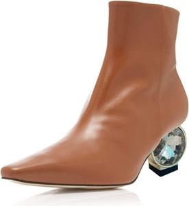 Женские ботильоны XYD с модным боковым молнией, украшенные стразами и кристаллами, с низким каблуком 5 см/2 дюйма, квадратным носком, удобные для повседневной носки, Brown