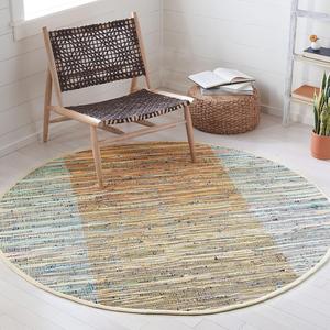 Коллекция ковров SAFAVIEH, 183 x 183 см, Rag, Rust / Gold, RAR122P, ручной работы, богемная полоска, хлопковый напольный ковер