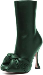 Miss Left женские модные сапоги средней длины до икры, закрытый закругленный носок, высокий каблук, гладкая боковая молния, короткие ботильоны с узлами, модная обувь для осени и зимы, размер 4-16 US, Green