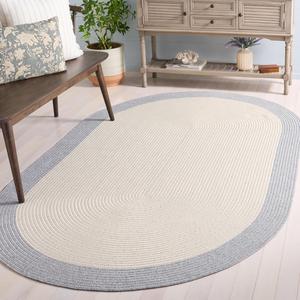 Ковер SAFAVIEH, 153 x 244 см, Washable Rug Braided Collection - Oval, Ivory & Grey, ручной работы, для помещений и улицы, устойчивый к погодным условиям, идеально для патио, гостиной, прихожей, столовой (BRA281A)