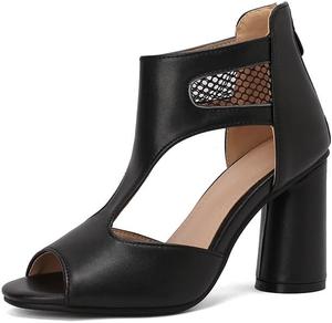 Женские ботильоны SACFOF с открытым носком, платформой, высокими каблуками, вырезами, массивным каблуком, стильные западные с молнией, Black