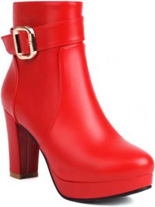 Женская модная платформа Aflngle Ботильоны на высоком массивном каблуке с пряжкой, закрытым круглым носком, кожаной молнией сбоку, для вечеринок, короткие, Red