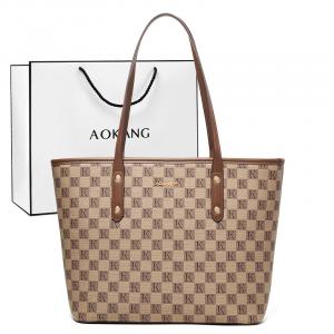 AOKANG PVC мамина сумка через плечо большая женская кофе/экрю