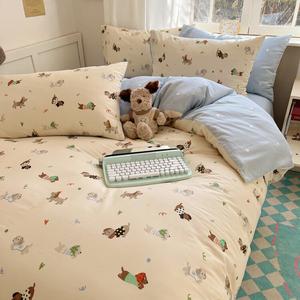 LUOLAI HOME Комплект постельного белья 1,5-спальный, 4 предмета, пододеяльник 200×230 см, 100% хлопок, цвет Qixiaoxi Dog