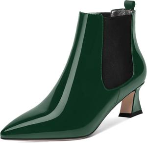 Женские зимние ботильоны AMBELIGHT с острым носком, лакированные, офисного стиля, на низком каблуке-кубике 2 дюйма, с эластичной вставкой, Dark Green