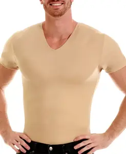 Мужская футболка с V-образным вырезом Insta Slim Compression, короткий рукав, для высоких и полных Instaslim, коричневый/бежевый