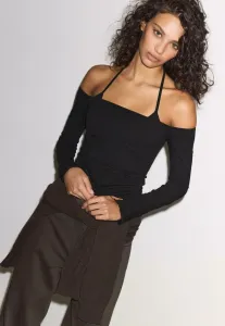 Топ с длинными рукавами и завязками на шее Stradivarius, Black