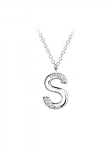 Alexander York Колье с подвеской в виде буквы S, изготовленное из серебра 925 пробы, состоит из двух частей, вставленных в серебряную оправу