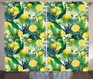 Штора ABAKUHAUS Джунгли в деревенском стиле, экзотические растения, зеленый лист, присборенная штора для спальни с петлями и крючками, 280 x 225 см, желтый Abakuhaus