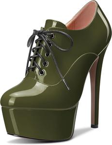 Женские ботильоны HEUIVZAR с коротким голенищем, высокой шпилькой, закрытым носком, лакированные, на шнуровке, каблук 15 см, Olive Green