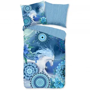 Модное двустороннее постельное белье «Lumi», однотонная фланель, 135х200, теплое, мягкое, двусторонний вид, молния, зима, синий Hip, цвет Blau