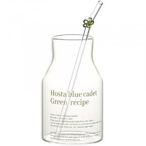 Стакан стеклянный прозрачный 650 мл KAWASIMAYA, зеленый letter glass cup (with floral straws)