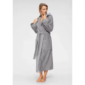 Женский халат my home Livia, идеальный для сауны и спа, гостиничный халат, 1 шт., с узорной каймой, длинный женский халат, 100% хлопок, размеры XS-2XL My Home, серый