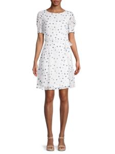 Платье с принтом и рукавами-буфами DKNY, белый