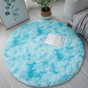 Budis Ковер 160х160 см INS Nordic Style Tie-Dye, длинный ворс, круглый, для спальни/гостиной, небесно-голубой