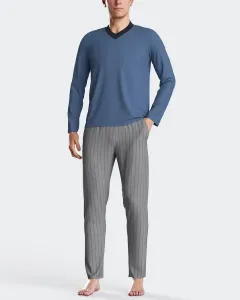 Мужская длинная пижама в полоску из хлопка Impetus, синий/серый