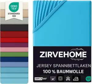 Простыня на резинке 140x200-160x200 см - Джерси, 100% хлопок - Комфортная простыня для матрасов глубиной до 30 см, цвет простыни бирюзовый Yadetextil