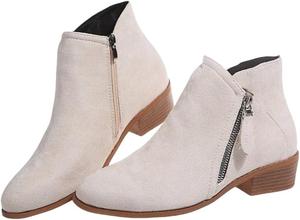 Женские ботильоны больших размеров - с узкой посадкой, заостренным носком, толстой подошвой, боковой молнией для легкого надевания и снятия, стильные и красивые. HoaloX, Beige