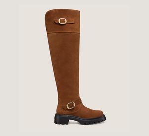 Женские высокие мотоциклетные ботинки Stuart Weitzman Emerson Moto Tall Boot, цвет кофейно-коричневый, замшевые, модель ZOGG2515