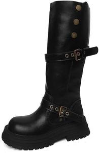 Женские ботфорты на платформе выше колена с пряжкой, винтажные, квадратный низкий каблук, длинные ботильоны, модная обувь Generic, Z