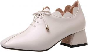Женские туфли LUXMAX на среднем каблуке из лакированной кожи с шнуровкой и квадратным носком, Beige
