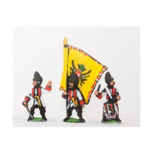 Командный набор — немецкий гренадерский офицер, знаменосец и барабанщик, Seven Years War Miniatures - Austria (15mm)