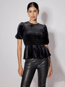 Топ с короткими буфчатыми рукавами и сборками из вельвета Nobody's Child, Black