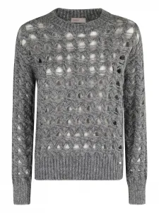 Свитер с круглым вырезом и геометрическим вырезом Herno, серый